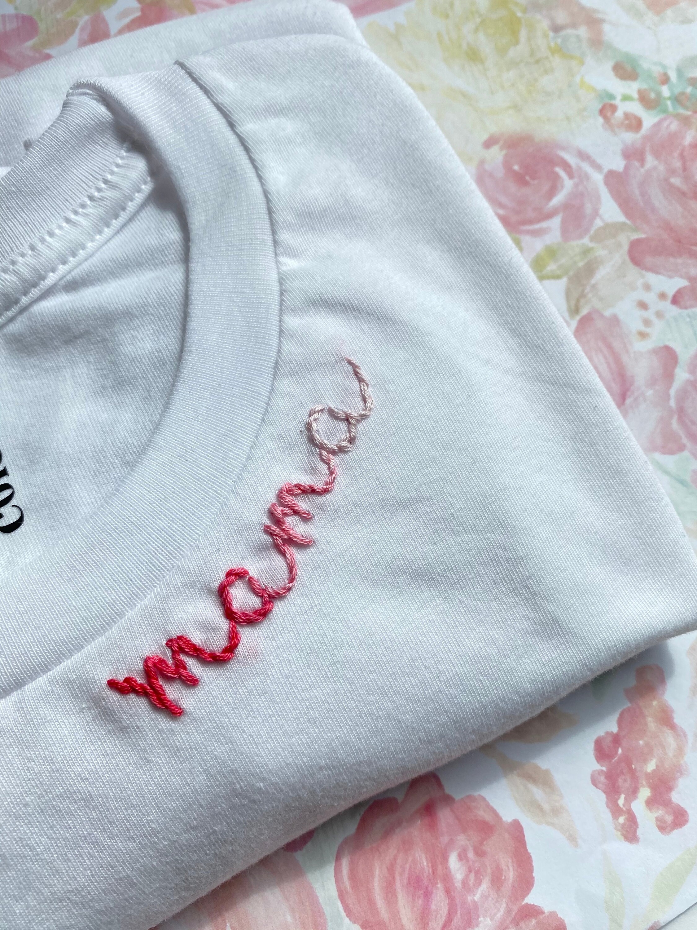 MAMA Hand Embroidered Name Shirt Custom Name Collar Shirt Etsy