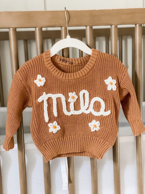 Personalized Baby Sweater hand Embroidered Name Knit - Etsy