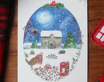 The robin's Christmas - Art Printing - watercolor illustration
