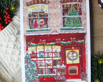 The Christmas Literary Tea Room - Art Printing - watercolor illustration