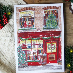 The Christmas Literary Tea Room - Art Printing - watercolor illustration