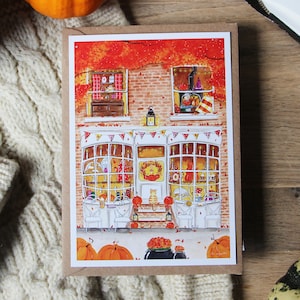 Autumn day at the tea room - Art Printing - watercolor illustration
