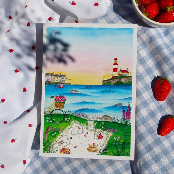 Picnic on the cliff - Art Printing - watercolor illustration