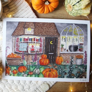 The Little Fall Cottage - Art Printing - watercolor illustration