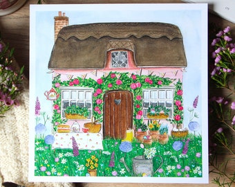 The white rabbit cottage - Art Printing - watercolor illustration