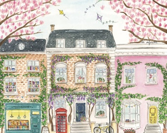 Notting Hill au Printemps - Impression d’Art - illustration aquarelle