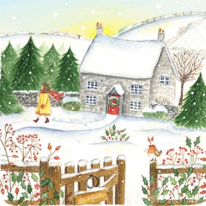 Christmas at the little cottage - Art Print - watercolor illustration