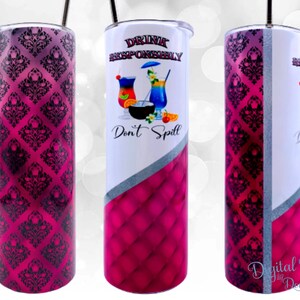 20 oz Skinny Tumbler Sublimation Wrap Design Drink Responsibly Don’t Spill Ombre Red Damask Seamless Funny Sublimation Designs Download ONLY