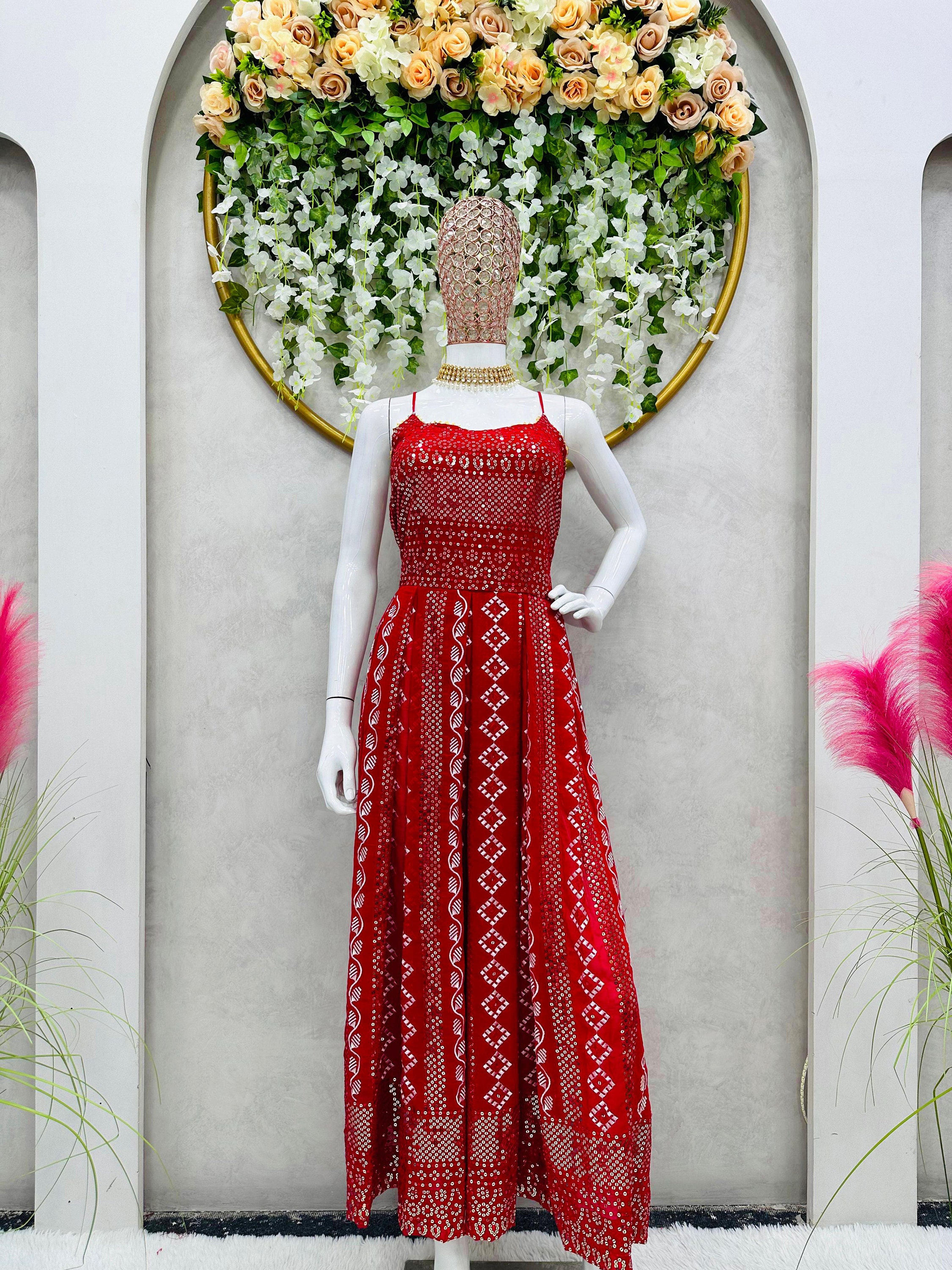 Faux Georgette Fabric & Thread With Sequence Work And Four side lace Border Dress