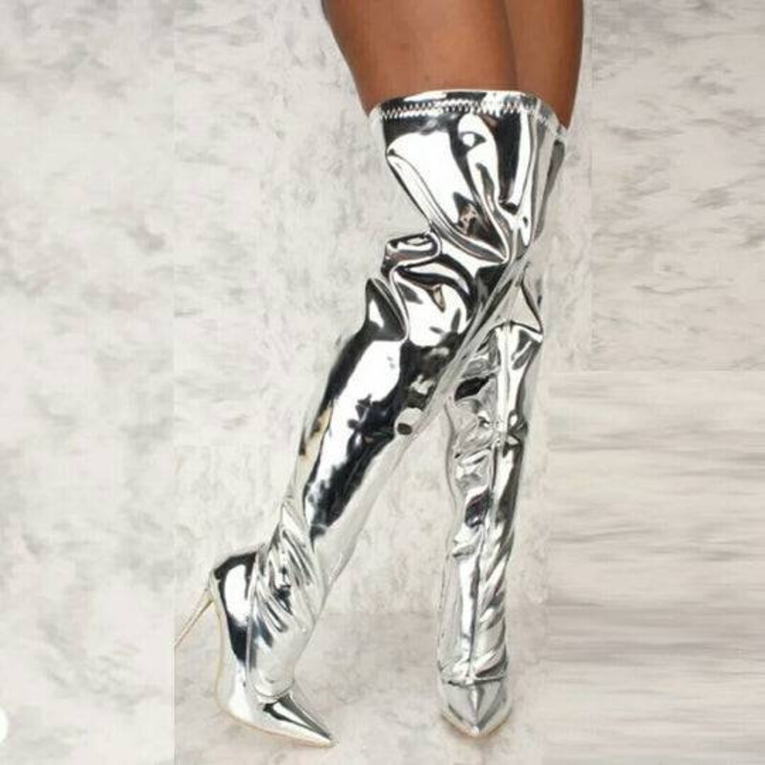 Over the Knee Thigh Shiney High Heeled Boots - Etsy