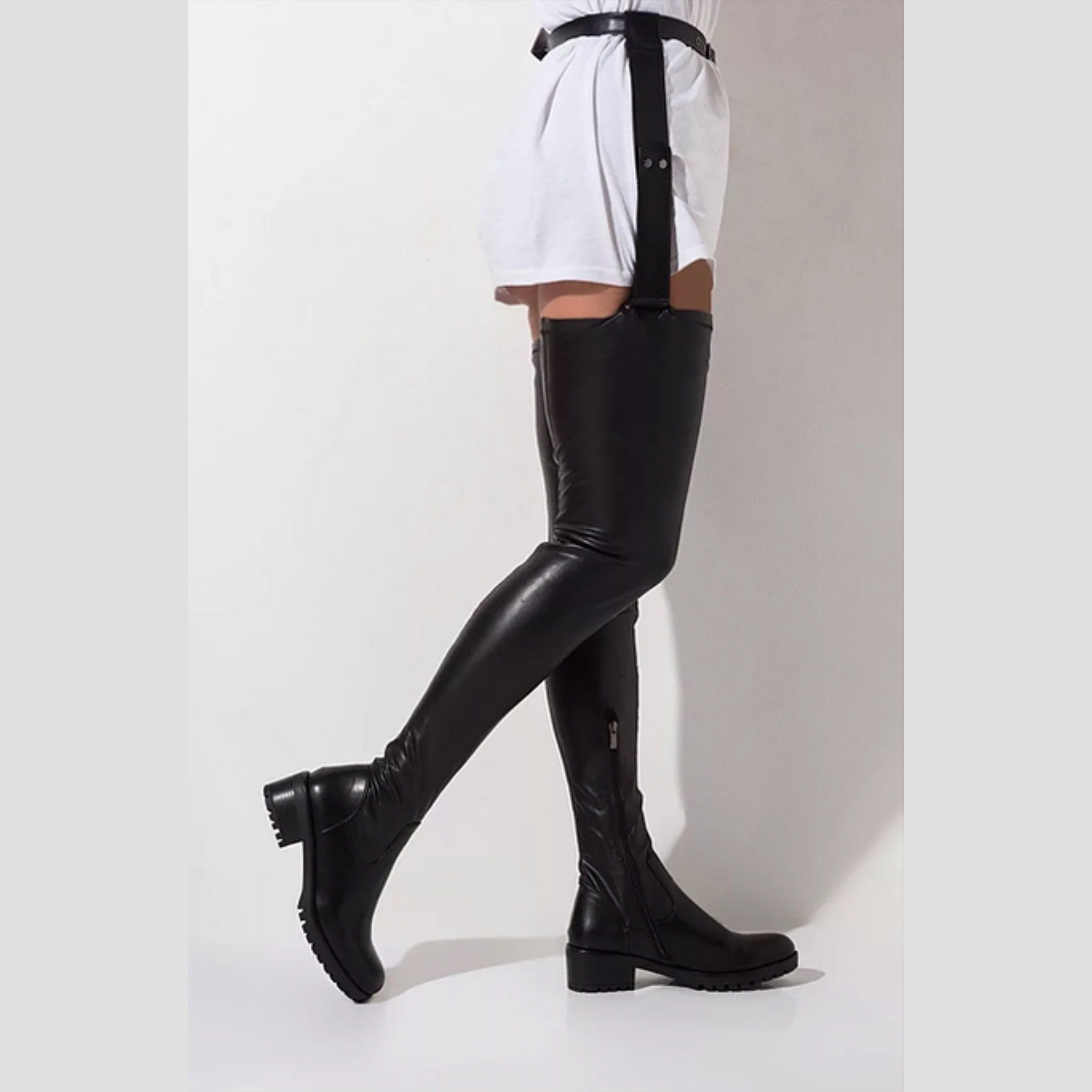 Thigh high boots with belt deals attached