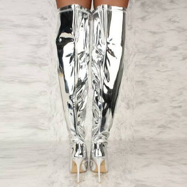 Over the Knee Thigh Shiney High Heeled Boots - Etsy