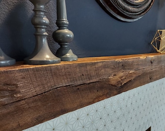 Custom Rustic Fireplace Floating Mantel Shelf | Authentic, Reclaimed, Barnwood, Hand-Made Wall Decor | Antique Farmhouse Style | Distressed|