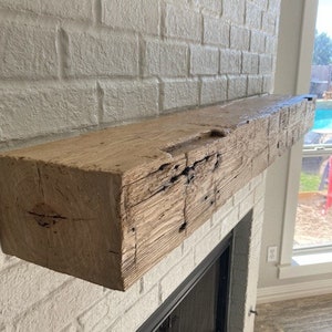 6"x6"x72" Natural Reclaimed Hand Hewn Cut Fireplace Beam Mantel | Already Sanded | Stain Ready | Real Barn Wood | Rustic Farm House Style