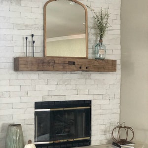 6&quot;x6&quot;x4ft Authentic Hand Hewn Mantel W/ Heavy-Duty Floating Bracket| Sanded Stain Ready| Barn Wood| Rustic Farmhouse Style Fireplace Shelf