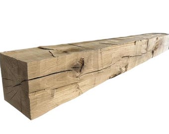 New Hand Hewn White Oak Fireplace Mantel Shelf | Rustic FarmHouse | Distressed | Stain Color: Weathered Grey 6&#39;&#39;H x 6&#39;&#39;D x 48&#39;&#39;L | Wood Beam
