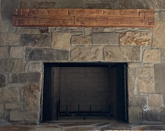 8"x8"x6ft Authentic Hand Hewn Mantel W/ Heavy-Duty Floating Bracket| Sanded Stain Ready| Barn Wood| Rustic Farmhouse Style Fireplace Shelf