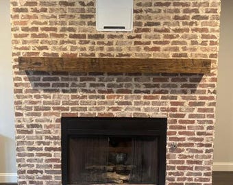 Floating Mantel w/ Bracket - White Oak | Rustic FarmHouse | Distressed | Stain Color: Natural Stain Ready | Wood Beam| 6&#39;&#39;H x 6&#39;&#39;D x 60&#39;&#39;L