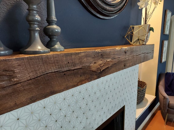 Rustic Wood Fireplace Mantel - 48" Floating Shelf Made In USA Reclaimed Look