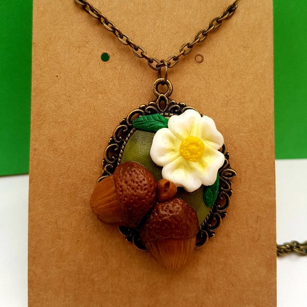 Handmade Caryl inspired Cherokee rose & Acorn  necklace