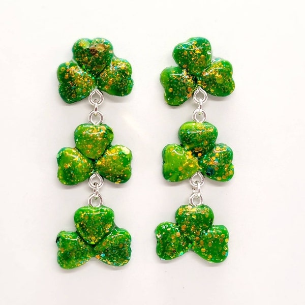 Handmade glittery St Patrick's day earrings