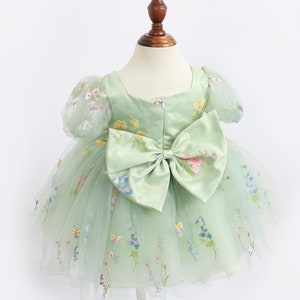Sage green 4 layers Flower Girl Dress Tutu Flower Party Dress, Enchanted Rose Fairy Floral Embroidery Dress, Tulle Dress, First Birthday