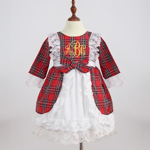 Personalized Monogrammed Tartan Christmas Dress, Red Tartan Christmas Baby Dress, Toddlers Christmas Dress For Baby Girl, New Year Party