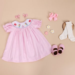 Birthday Pink Dress, Smocked Bubble Dress - Birthday Party Dress, Baby Girl 1St Birthday Outfit Set, Baby First Birthday, Birthday Gift