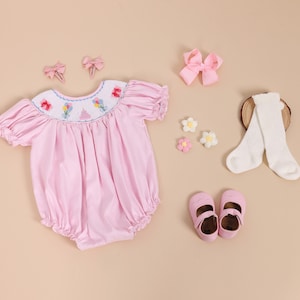 Birthday Pink Romper, Smocked Bubble Romper - Birthday Party Dress, Baby Girl 1St Birthday Outfit Set, Baby First Birthday, Birthday Gift