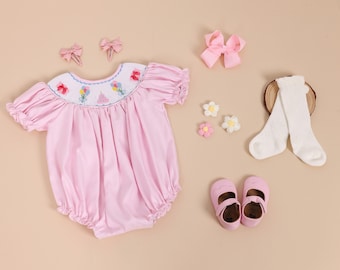 Birthday Pink Romper, Smocked Bubble Romper - Birthday Party Dress, Baby Girl 1St Birthday Outfit Set, Baby First Birthday, Birthday Gift