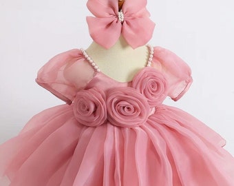 Dusty Rose Sommer-Mädchen Kleid handgemachte Tutu Mädchen Kleid personalisierte Mädchen Kleidung FLAUSCHIGE BABY KLEID 1. Geburtstag Outfit Geschenk für Baby Mädchen