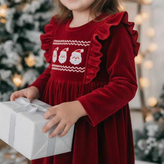 fitted lace wedding dress Little Threads Smocked Christmas Wreath Dress Set main image 1