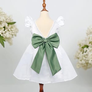 Ivory Pearl Flower Girl Dress With Custom Color Bow,Flower Girl Dress,Ivory Tulle Dress,Junior Bridesmaid,Lace Flower Girl, Ivory Lace Dress
