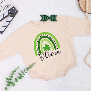 Personalized St. Patrick&#39;s Day Baby Sweaters, Shamrock New Born Outfit, St.Patrick&#39;s Day Girl Outfit, 4 Leaf Clover Gift, Lucky Charm Baby