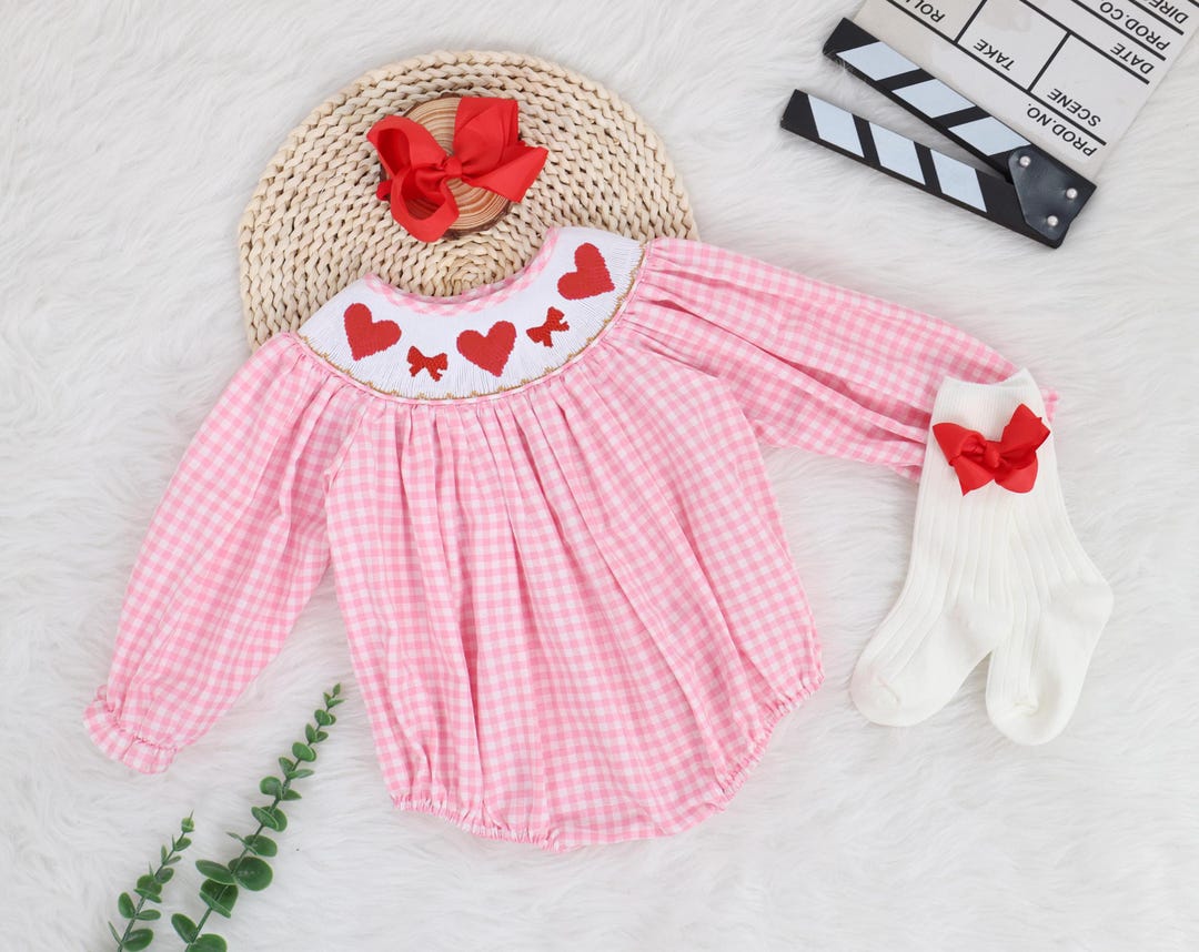 Party Time Embroidered Girl's Short Bubble in Pink Gingham main image 1