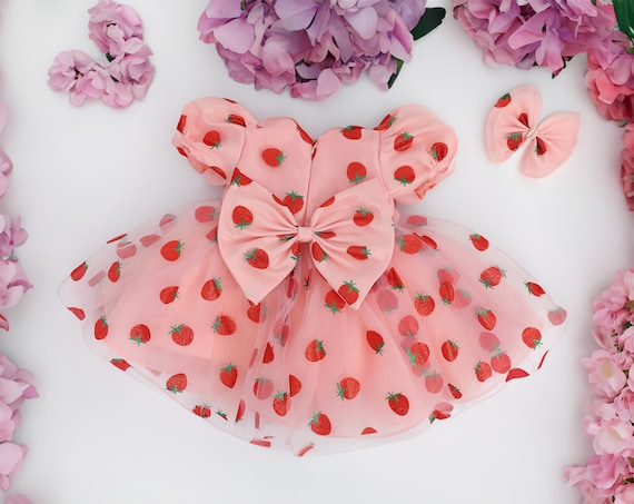 FLUFFY BABY DRESS Red Flower Strawberry Sequin Baby Dresses Baby Birthday Outfit Gift for Baby Girls Fruit Print Elegant Baby Dress Etsy UK