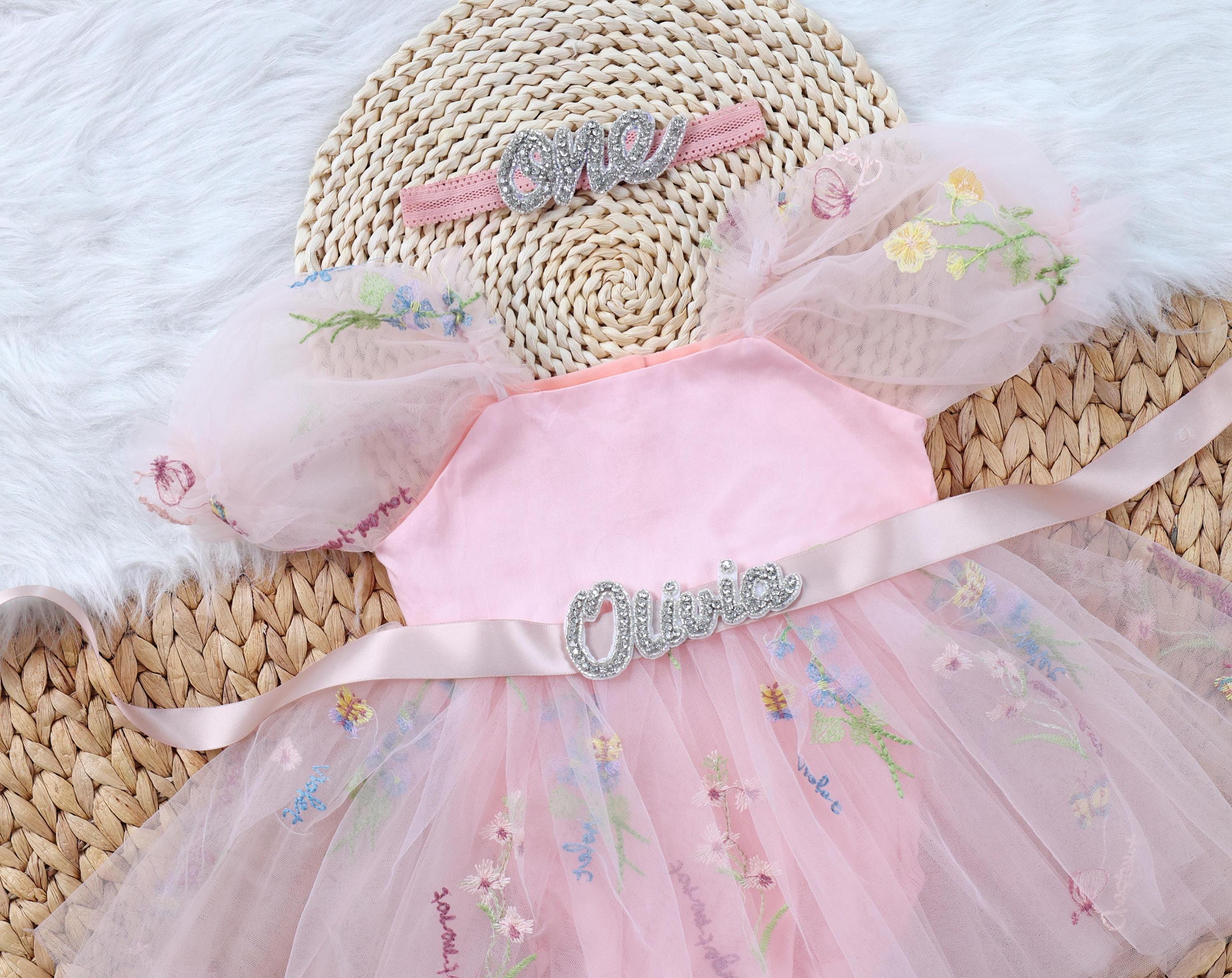 First Birthday Cake Smash Outfit Girl, Tulle Daisy Baby Dress + Headband, Floral Embroidered Romper, Holiday Photoshoot, Toddler Flower Girl