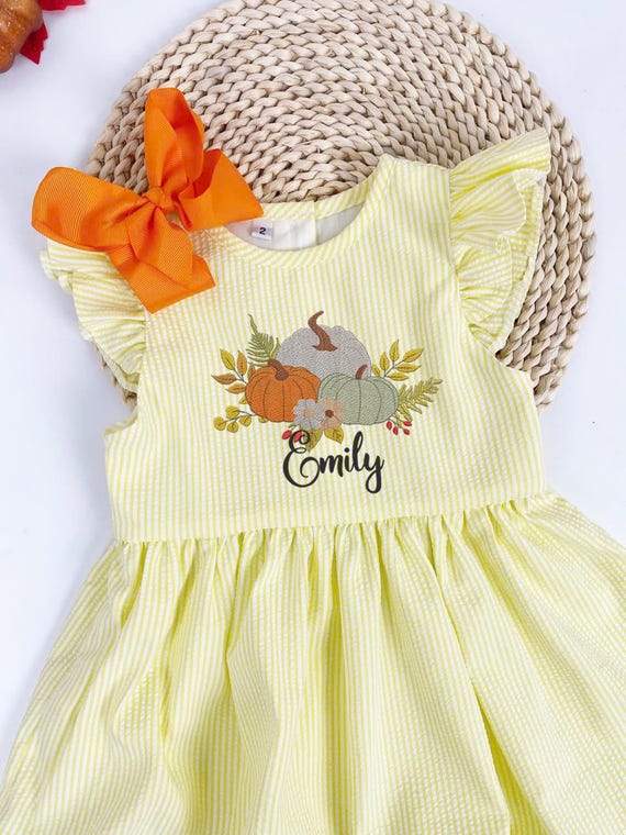 Embroidered Personalized Pumpkin Dress, Personalized Dress, Fall, Halloween, Thanksgiving, Pumpkin Patch, Birthday Outfit, Autumn Outfit Embroidered Personalized Pumpkin Dress, Personalized Dress, Fall, Halloween, Thanksgiving, Pumpkin Patch, Birthday Outfit, Autumn Outfit