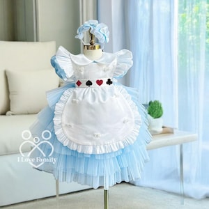 1st Birthday Dress for Baby Girl, Alice Dress, Alice Costume, Flower Girl Dress, Photoshoot Dress, Handmade Blue Toddler Frock With Apron