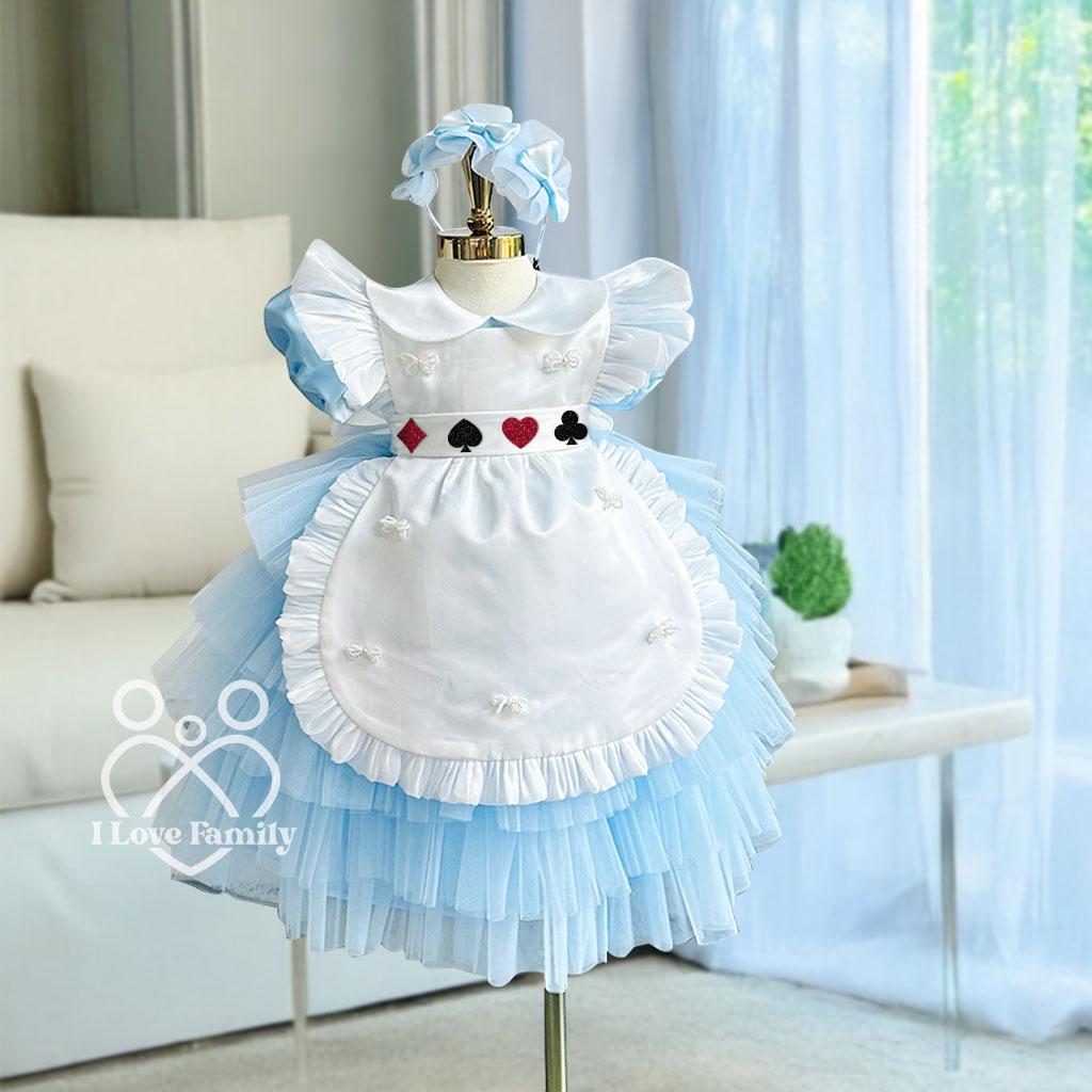 Alice Halloween Baby Girl Dress With Apron, Blue Toddler Lace