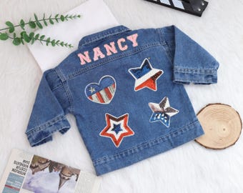 Chaqueta vaquera personalizada, chaqueta vaquera para bebé, chaqueta con nombre para bebé, chaqueta vaquera para niño pequeño con nombre, chaqueta con nombre para niño pequeño, chaqueta vaquera para niña