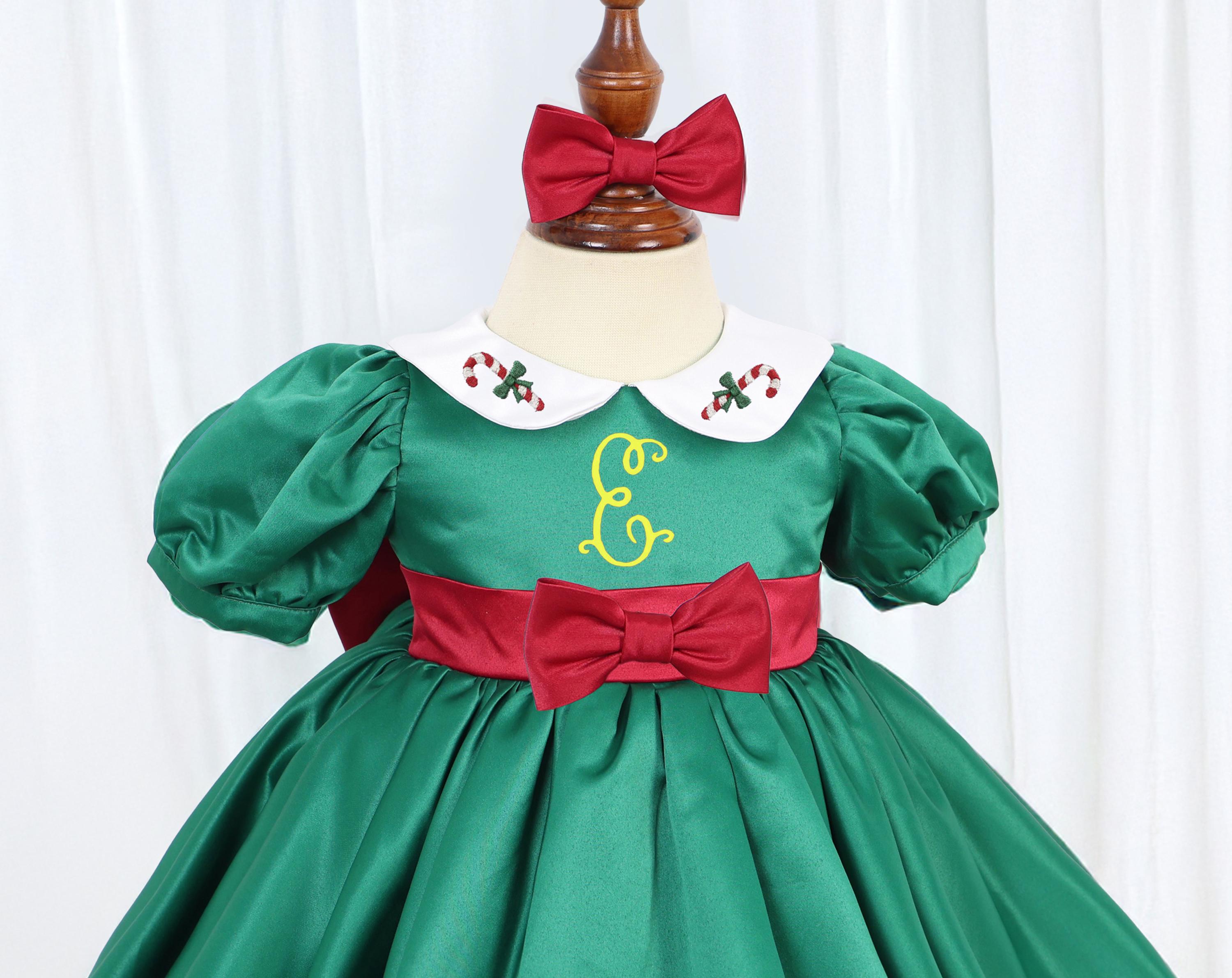 刺繍モノグラムキャンディケインクリスマスベビーガールドレス 刺繍モノグラムキャンディケインクリスマスベビーガールドレス