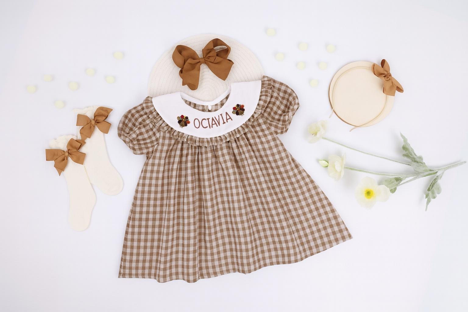 brown gingham baby dress Rylee + Cru Girl Bow || Brown Gingham – AH Baby Co main image 0