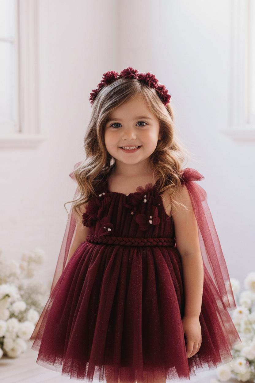 1st Birthday Butterfly Dress Beautiful Frock For Baby Girl Burgundy Infant Dress UK 1st Birthday Butterfly Dress Beautiful Frock For Baby Girl Burgundy Infant Dress UK