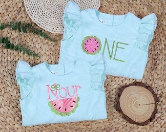 Traje de cumpleaños de sandía, traje de cumpleaños personalizado, 1er cumpleaños de sandía, uno en un melón, cumpleaños rosa fuerte y verde de melón