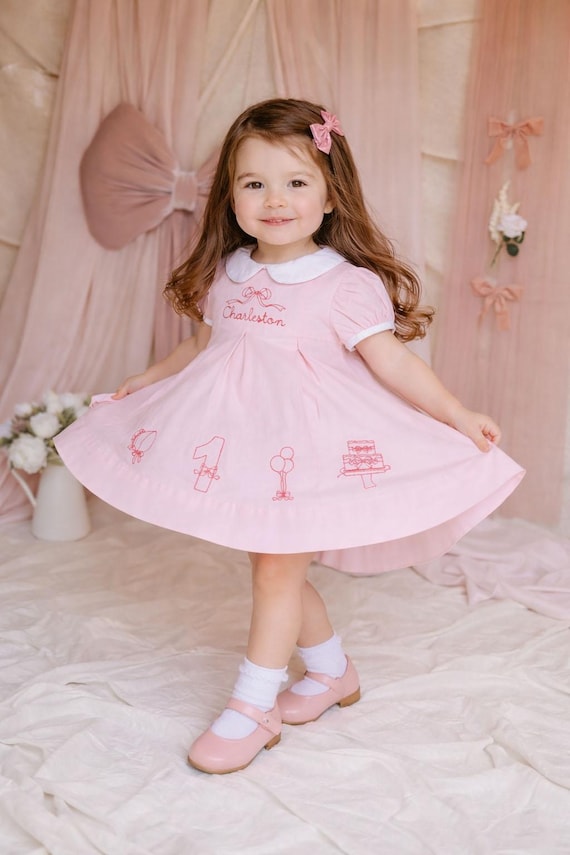 smocked valentines dress Girls Heart in Pink, Size: 3 Months by Feltman Brothers stitched for an heirloom quality piece Personalized Baby Girl Monogrammed Collared