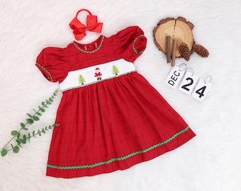 smocked infant christmas dresses Santa Smocked Christmas Layette Gown- Baby Girl