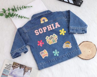 Chaqueta vaquera personalizada para bebé, chaqueta vaquera personalizada para bebé, chaqueta vaquera para niño pequeño con nombre, regalo de baby shower, regalo de cumpleaños para bebé y niño pequeño