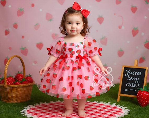 strawberry 1st birthday dress Berry First Birthday Outfit Puff Sleeve, Personalized Girl Strawberry  Clothes Set, Sweet One Baby Dress, Cake Smash Photoshoot