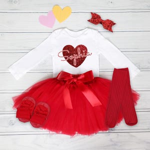 Personalized Valentine Day Bubble Dress,First Valentine Day Outfit Set,Valentines Day Girl Tutu Dress Glitter Heart, Sibling Matching Outfit